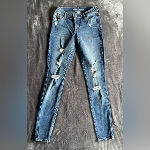 Old Navy Rockstar Super Skinny Mid Rise Blue Jeans Women's Size 0 Distressed - Picture 1 of 9